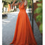 Spaghetti Straps V-neck Satin A-line Backless Charming Prom Dresses, FC2298