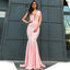 Pink Sexy Mermaid Deep V-neck Backless Prom Dresses, FC2343