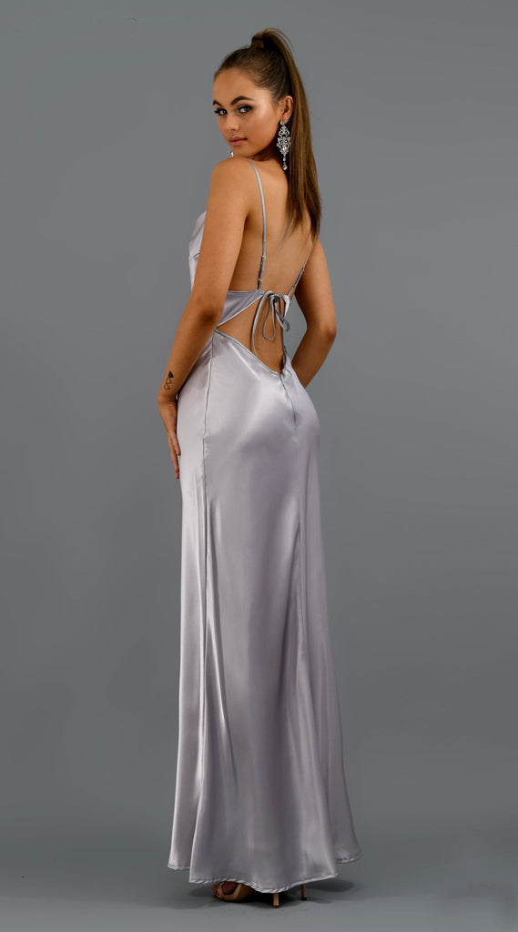 Silver Spaghetti Straps Backless Floor-Length Sheath Prom Dress, FC2355