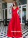 Elegant Red A-line Backless V-neck Prom Dress with Pockets, FC2407