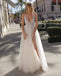 Charming A-Line Sleeveless Tulle Beaded Slit Backless Prom Dresses, FC2448