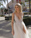 Charming A-Line Sleeveless Tulle Beaded Slit Backless Prom Dresses, FC2448