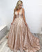 Sparkly Sequin A-line Deep V-neck Sleeveless Elegant Prom Dress, FC3978