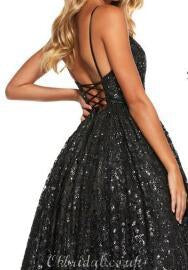 Black A-line Lace Cross-Back Floor-length Long Charming Prom Dress, FC4010