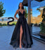 Different Colors A-line Satin Sleeveless Spaghetti Straps Slit Prom Dress, FC3758