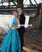 Two Pieces A-Line Satin Prom Dresses, OPen-Back Sleeveless Prom Dresses, KX1004