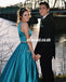 Two Pieces A-Line Satin Prom Dresses, OPen-Back Sleeveless Prom Dresses, KX1004