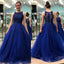 Charming Royal Biue A-Line Prom Dress, Luxury Beaded Sparkly Sleeveless Organza Prom Dress, KX1071