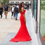 Red Off shoulder Mermaid Backless Sexy Jersey Sweetheart Prom Dresses, FC1370