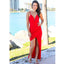 New Arrival Red Backless Sheath Prom Dresses, Spaghetti Straps Deep V-Neck Party Dresses, KX1411