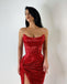 Sparkle Red Sequin Mermaid Backless Slit Long Prom Dresses, FC5920