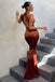 Charming Mermaid Soft Satin Halter Open-back Prom Dresses, FC6302