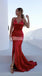 Red Mermaid Sexy Backless Elastic Satin Long Bridesmaid Dress, FC4623