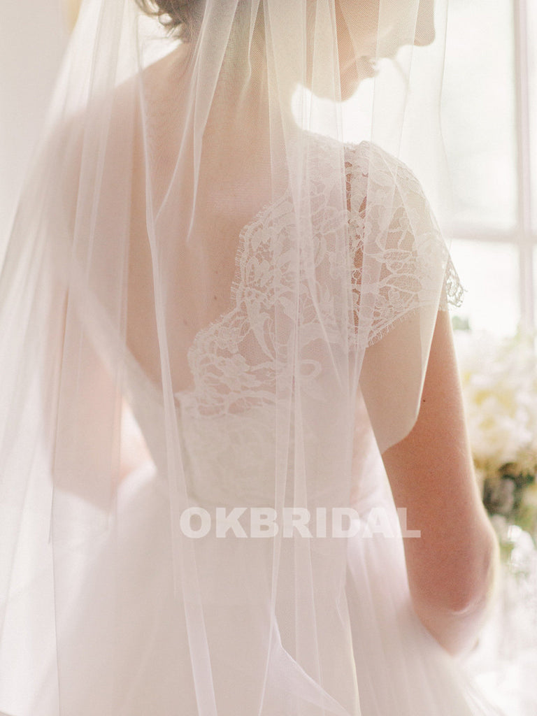 Vintage Lace A-Line Wedding Dresses, Cheap V-Back Organza Wedding Dresses, KX966