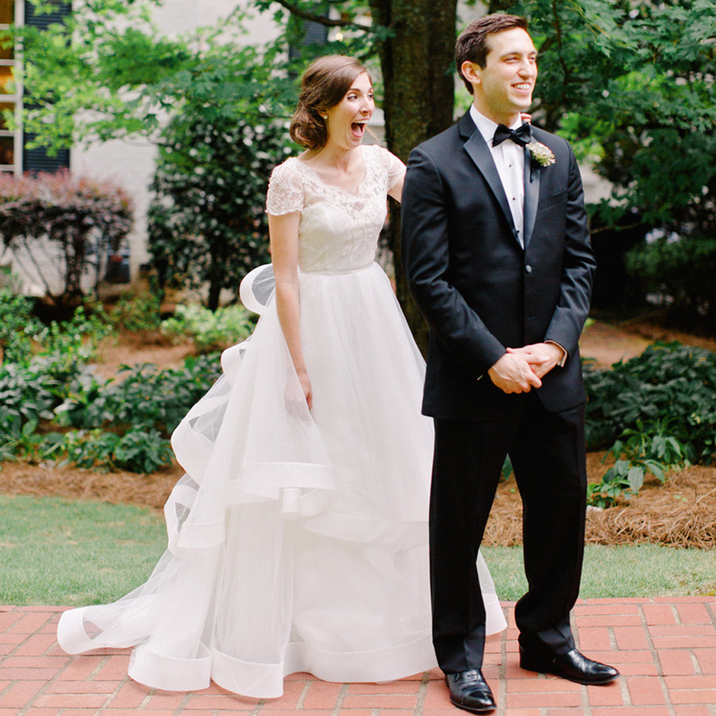 Vintage Lace A-Line Wedding Dresses, Cheap V-Back Organza Wedding Dresses, KX966