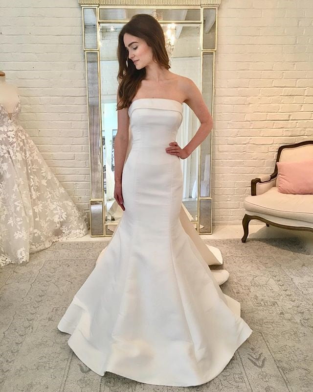 Straight Neckline Satin Backless Mermaid Wedding Dress with Bow-Knot, FC1584