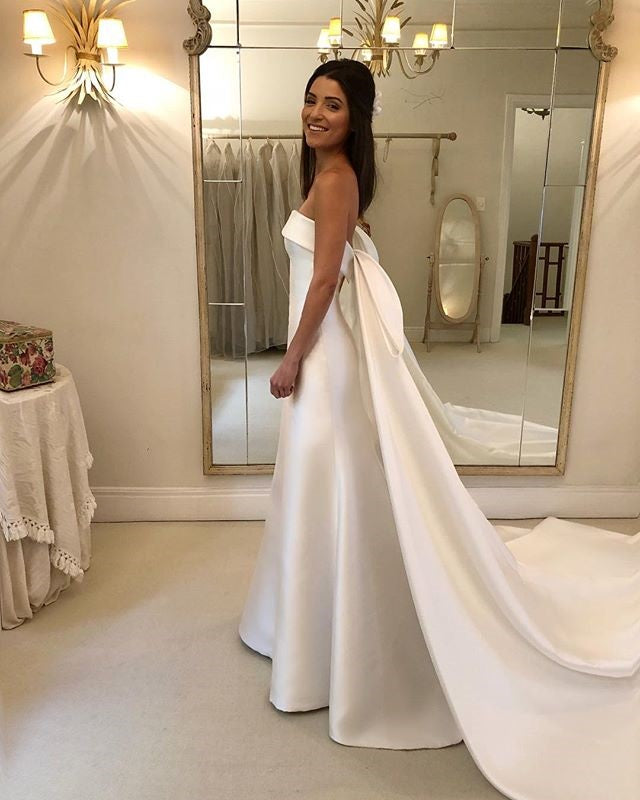 Gorgeous Satin Simple Design Backless Charming Wedding Dresses, FC1586
