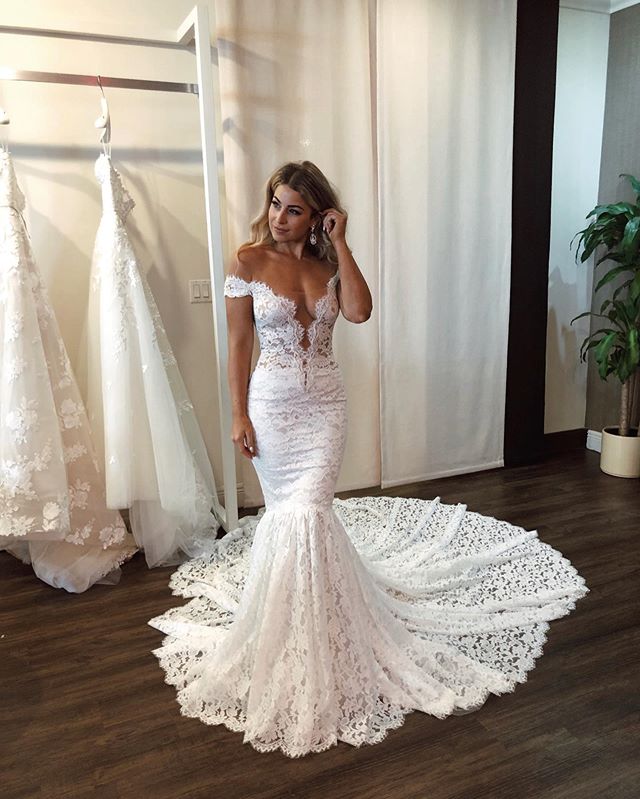 Popular Lace Off Shoulder Sexy Mermaid Wedding Dresses, FC3864