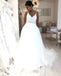 Spaghetti Straps Lace Top Organza Wedding Dresses, Tulle A-Line V-Neck Wedding Dresses, FC676