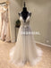 Cheap Tulle V-Neck Wedding Dresses, A-Line Open-Back Applique Wedding Dresses, KX1088