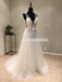 Cheap Tulle V-Neck Wedding Dresses, A-Line Open-Back Applique Wedding Dresses, KX1088