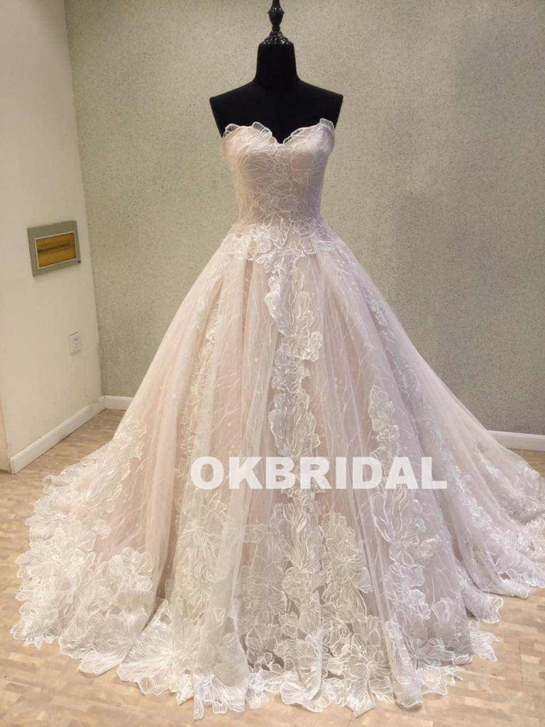 Charming Unique Lace Wedding Dresses, A-Line Sweet Heart Backless Wedding Dresses, KX1089