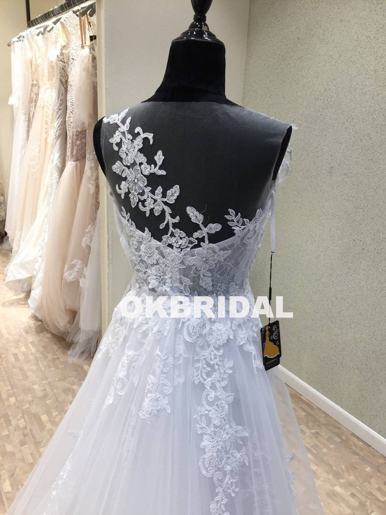 Long Tulle Cheap Applique Wedding Dresses, A-Line Lace Wedding Dresses, KX1092