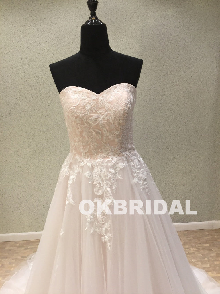 Sweet Heart Backless Applique Wedding Dresses, Tulle A-Line Lace Wedding Dresses, KX1094