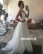 Charming Tulle A-Line Wedding Dress, Cheap Deep V-Neck Backless Bridal Dress, KX924