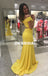 Yellow Mermaid Cheap Prom Dresses, Off Shoulder Two Pieces Prom Dresses, KX839